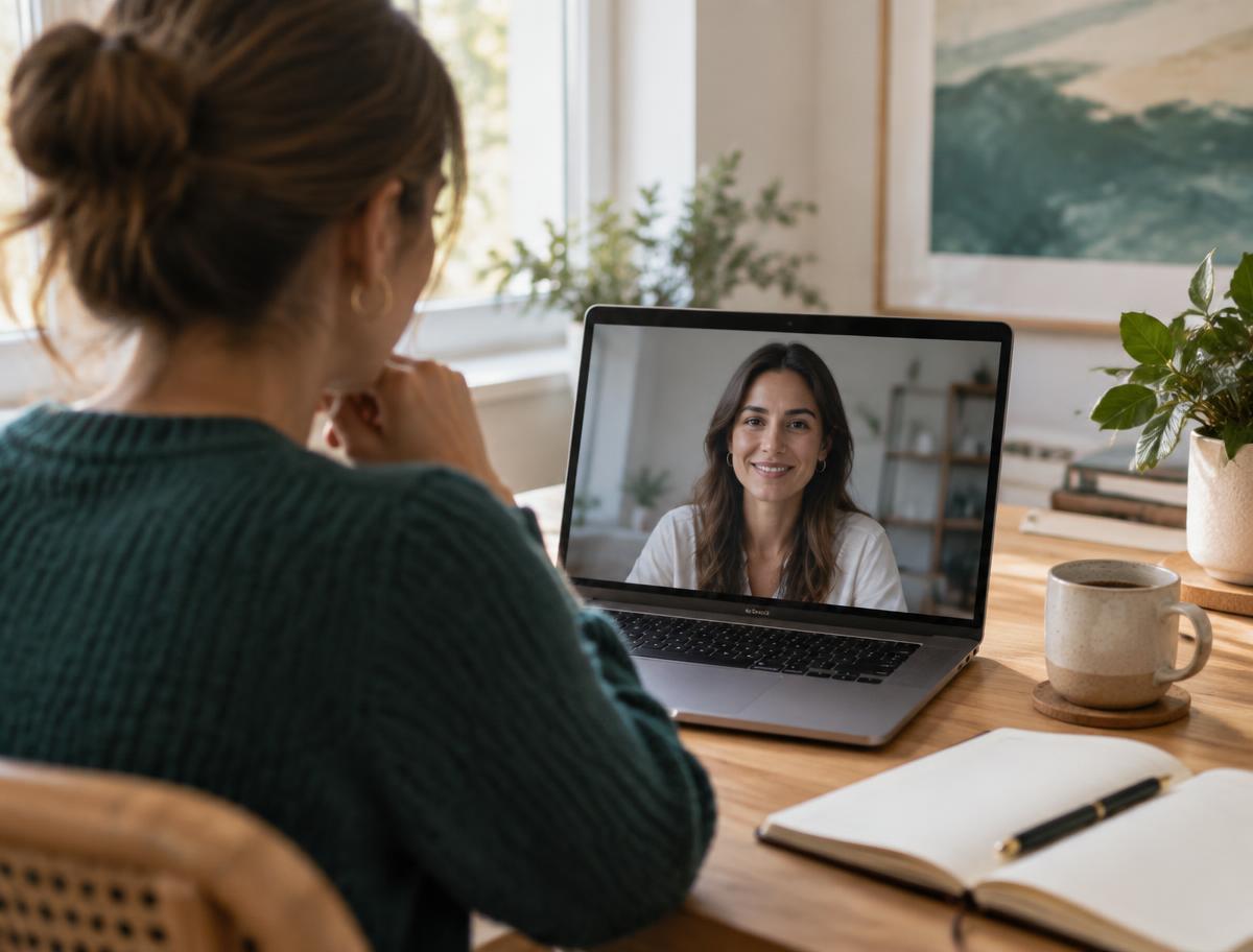 A one-on-one video advising session on a laptop screen