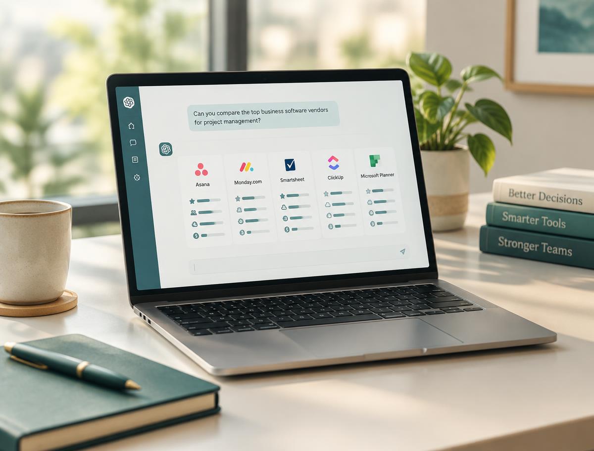 An AI assistant's answer comparing vendors on a laptop screen